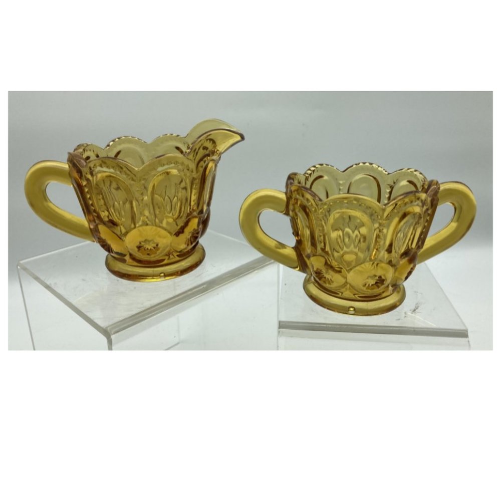 Vintage L.E. Smith Heritage Amber Moon and Stars Sugar and Creamer Set